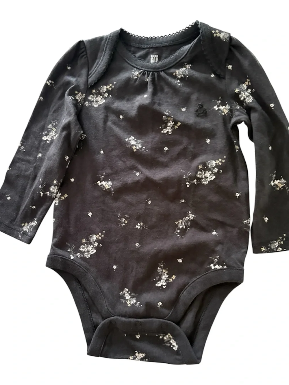 GAP Baby Floral Long-Sleeve Bodysuit with Bear Detail Size 12-18 months